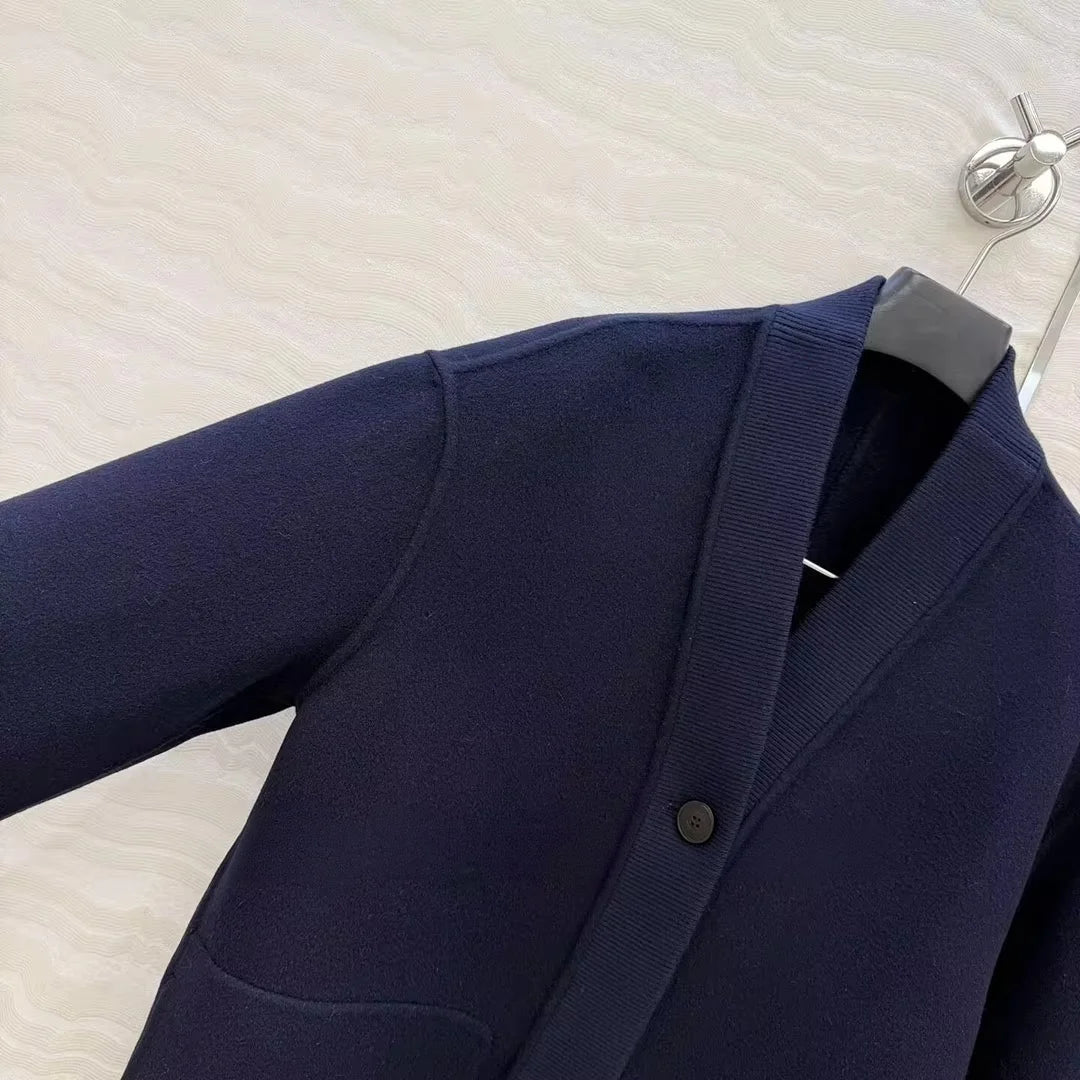 Manteau femme laine et cachemire col V – CLEVI Paris
