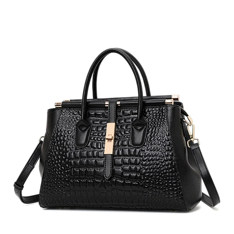 Sac Boston Cuir Vache Véritable Motif Crocodile Grande Capacité Femme – CLEVI Paris