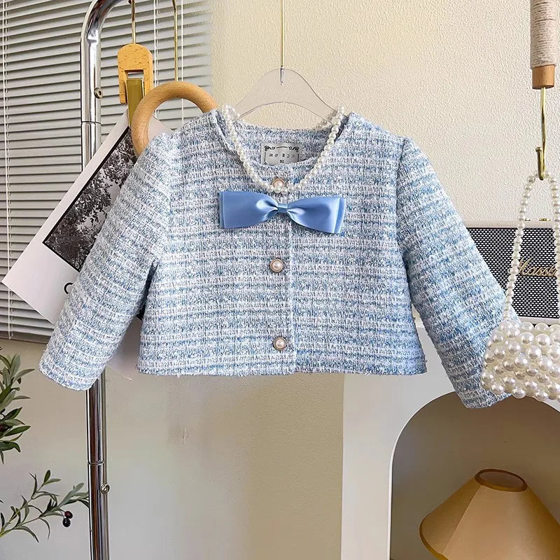 Ensemble fille bleu veste et jupe en coton – CLEVI Paris