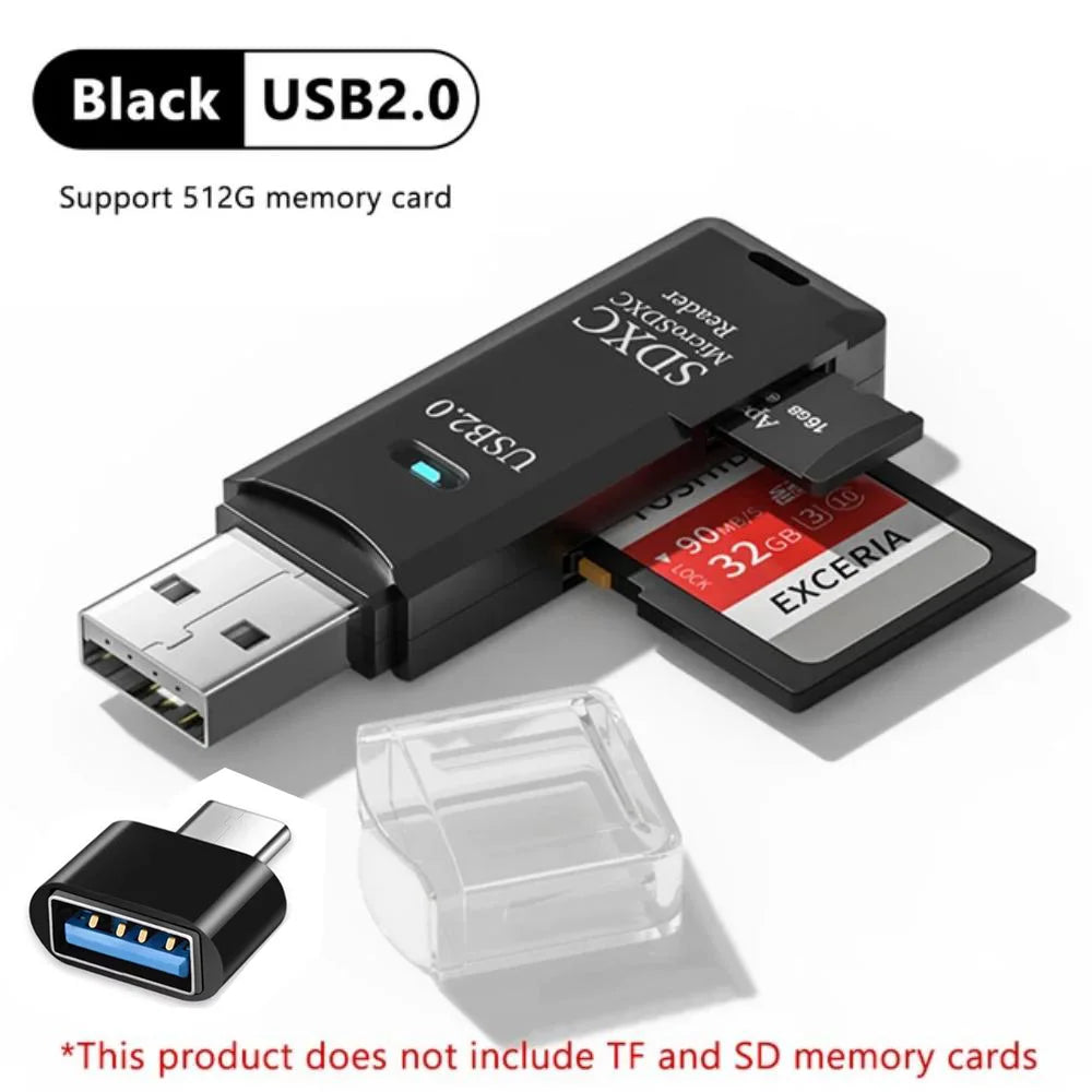 Lecteur de Carte Mémoire 2-en-1 USB 3.0 & Type-C – TF/SD Haute Vitesse, Compact & Certifié CE/RoHS – CLEVI Paris