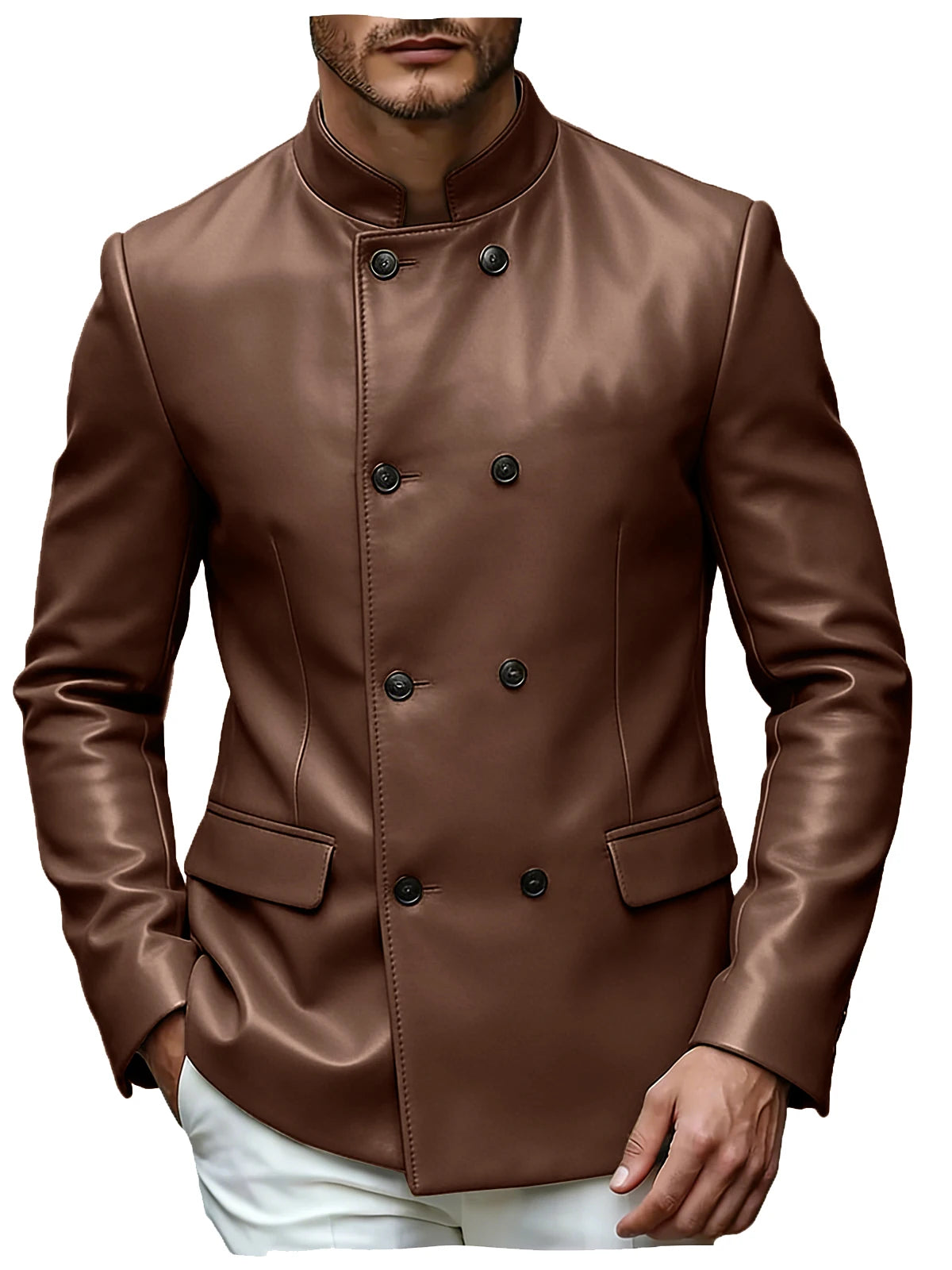 Blazer homme en similicuir, col montant – CLEVI Paris