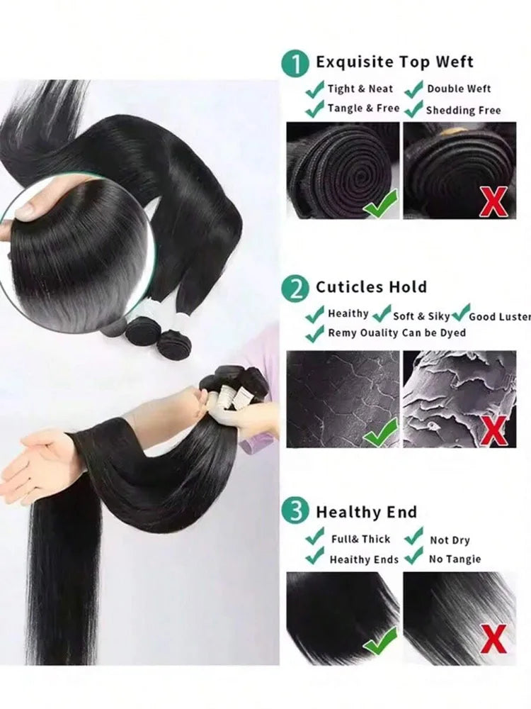 Mèches Bone Straight Remy Hair Noir Naturel – CLEVI Paris