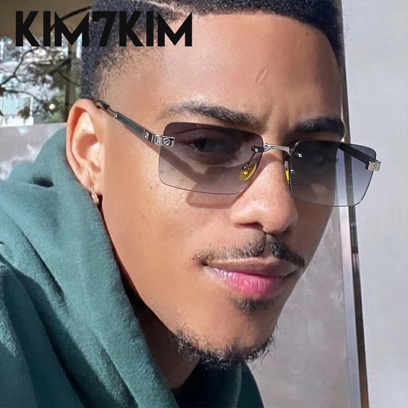 Lunettes de Soleil Rimless Rectangle Hip Hop Y2K Homme – CLEVI Paris
