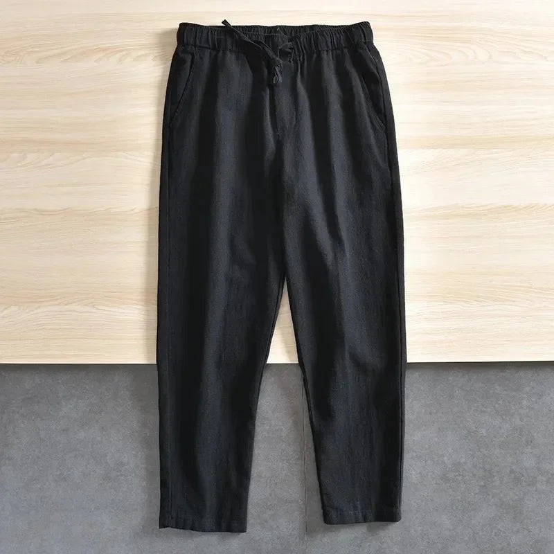 Pantalon Homme Lin Coton Jambe Droite Taille Élastique Cordon Léger Respirant Casual Été Multi-Couleurs – CLEVI Paris