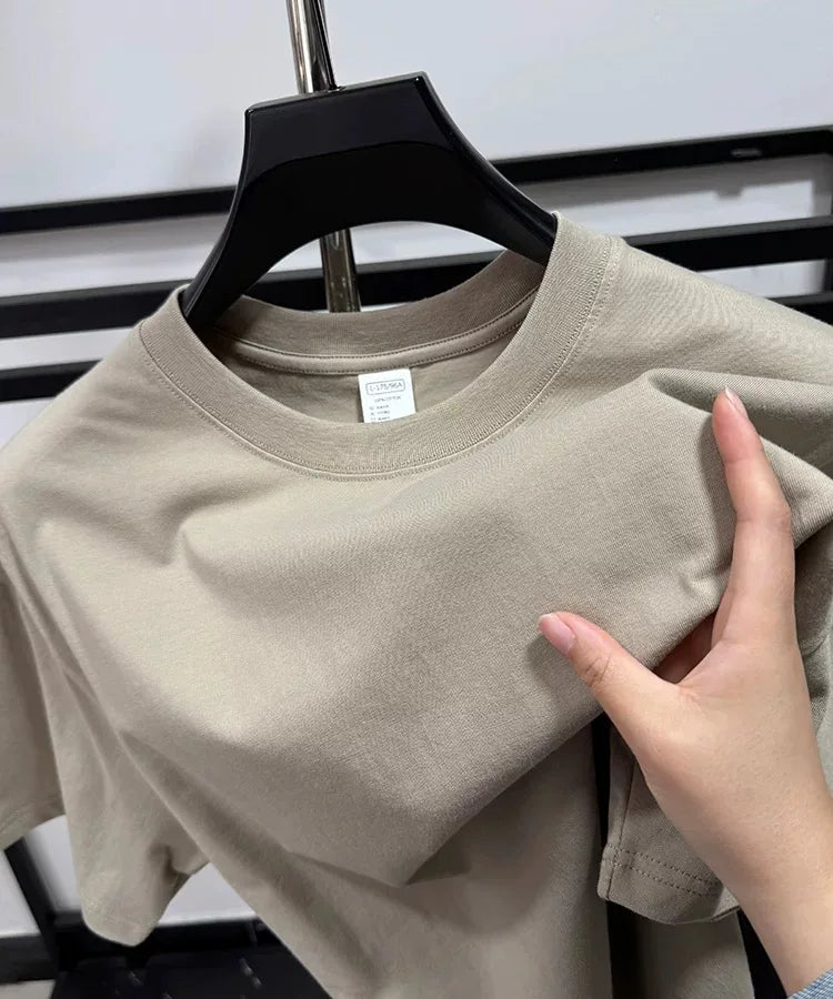 T-shirt homme uni à col rond en coton – CLEVI Paris