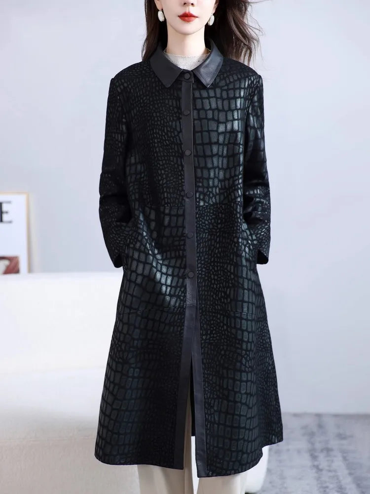 Manteau long femme en cuir effet crocodile – CLEVI Paris