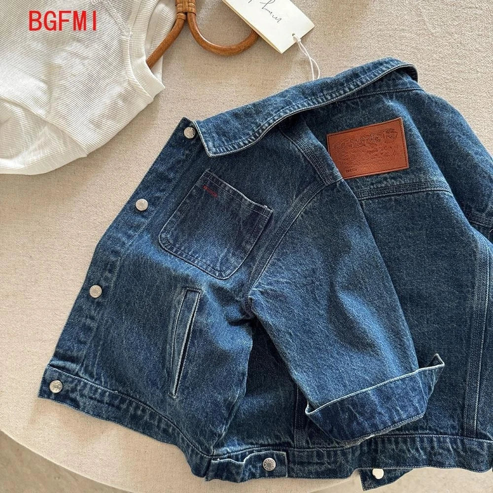 Veste enfant en denim bleu à boutons – CLEVI Paris