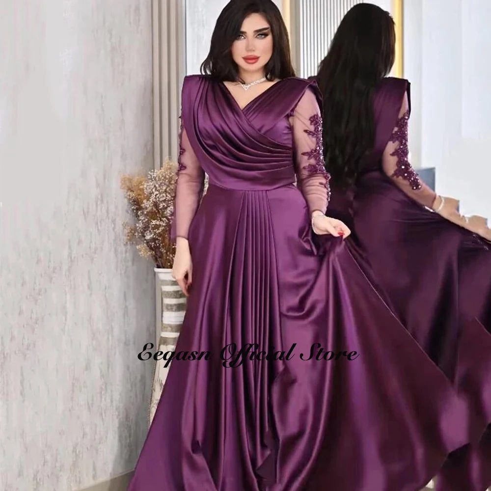 Robe de soirée col en V manches longues – CLEVI Paris