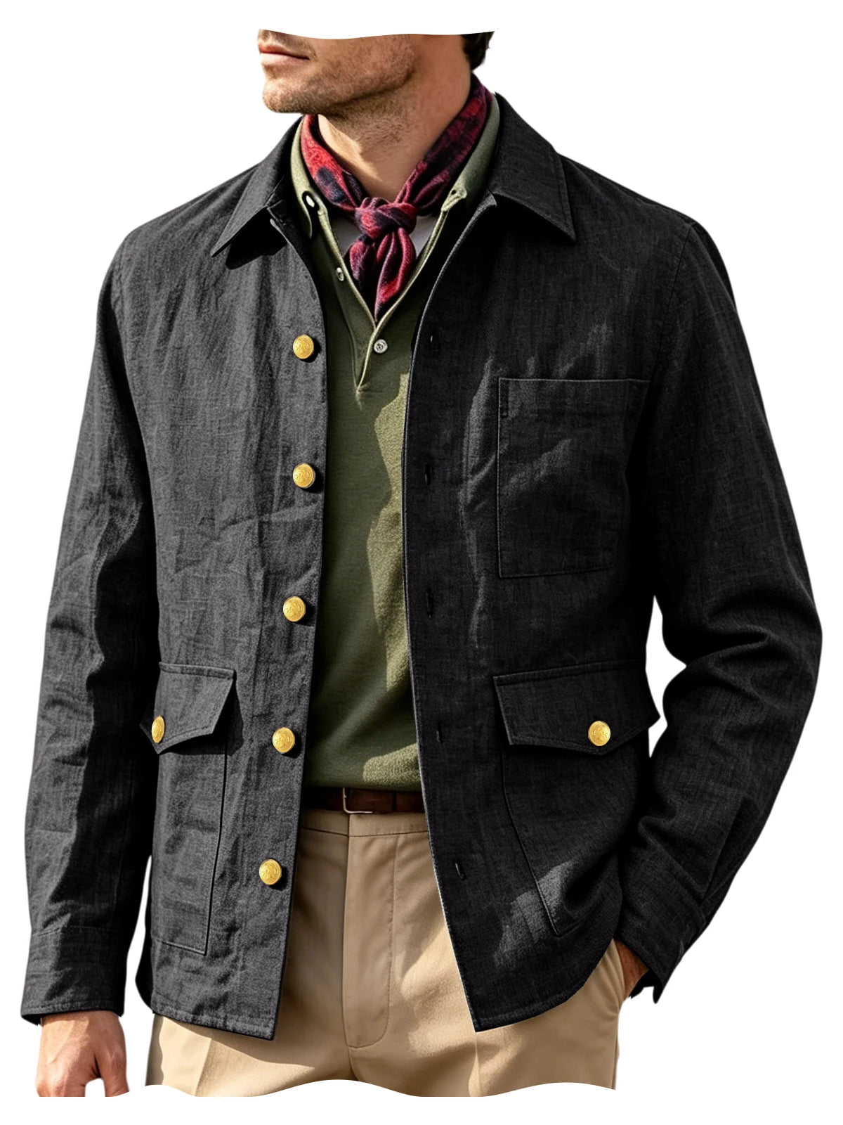 Veste homme en lin mélangé à boutons dorés – CLEVI Paris