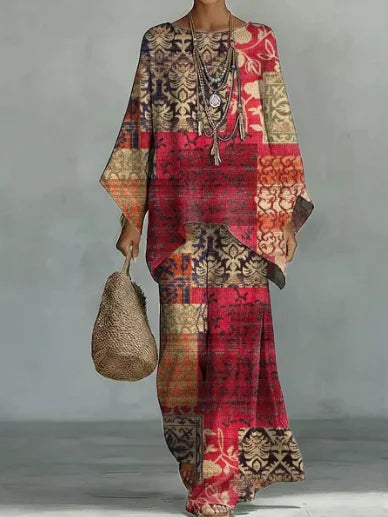 Ensemble femme bohème imprimé haut et pantalon – CLEVI Paris