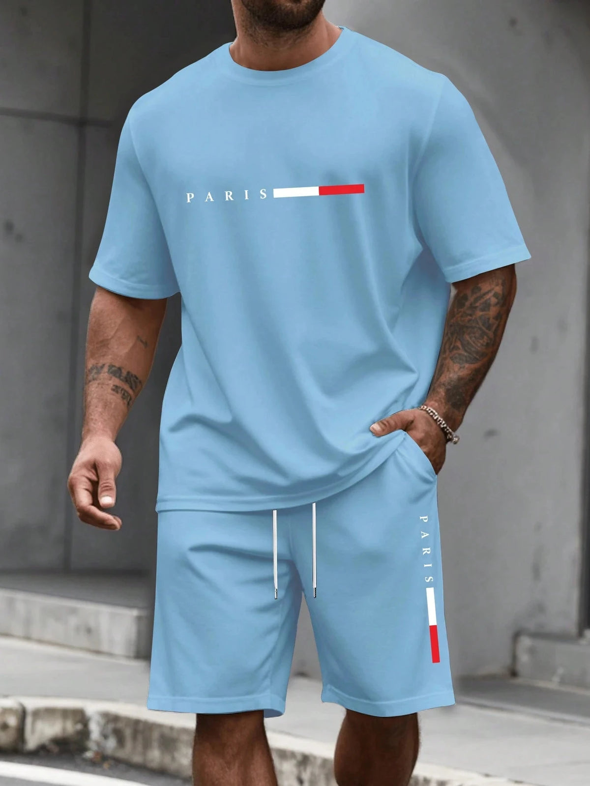 Ensemble Survêtement 2 Pièces Homme T-Shirt Col Rond Manches Courtes + Short Casual Sport – CLEVI Paris