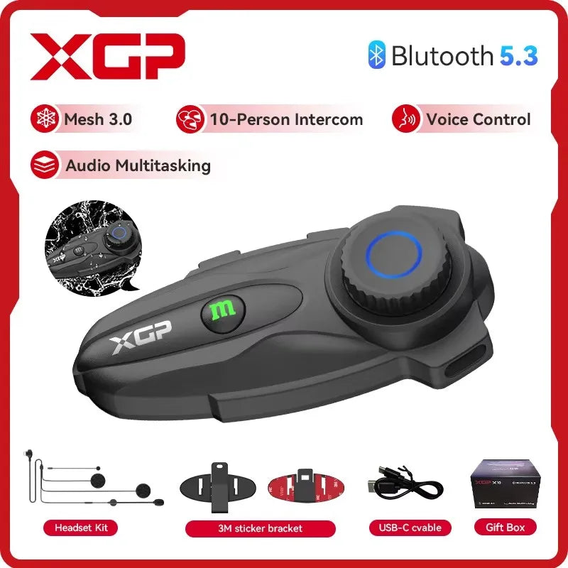 Intercom Moto XGP X10 Bluetooth 5.3 IP67 10 Riders 1km – CLEVI Paris