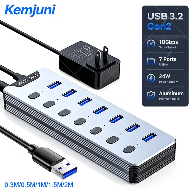 Hub USB 3.2 Gen 2 7 Ports 10Gbps avec Câble – CLEVI Paris