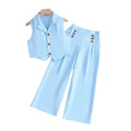 Ensemble fille gilet et pantalon bleu ciel – CLEVI Paris