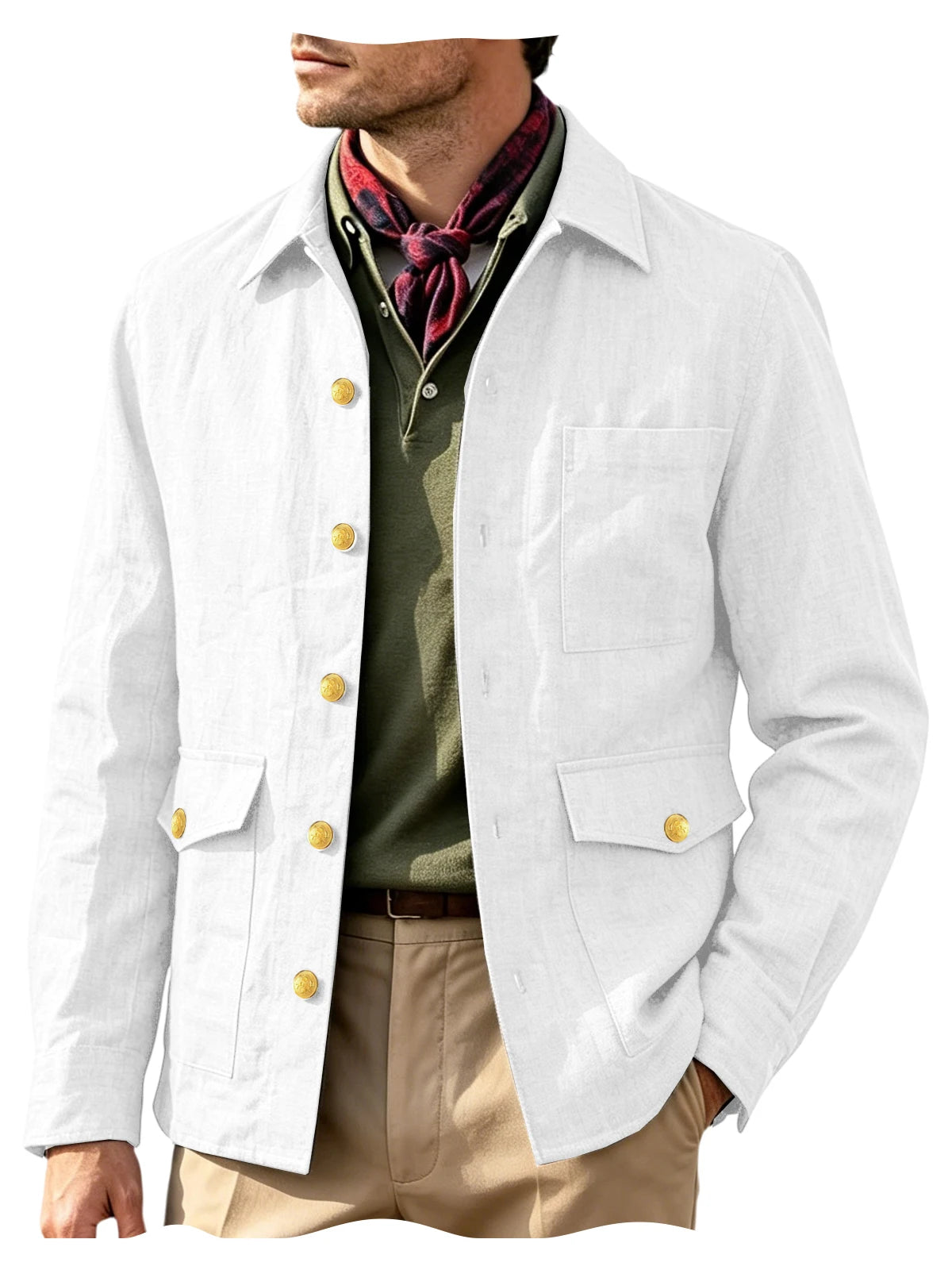 Veste homme en lin mélangé à boutons dorés – CLEVI Paris