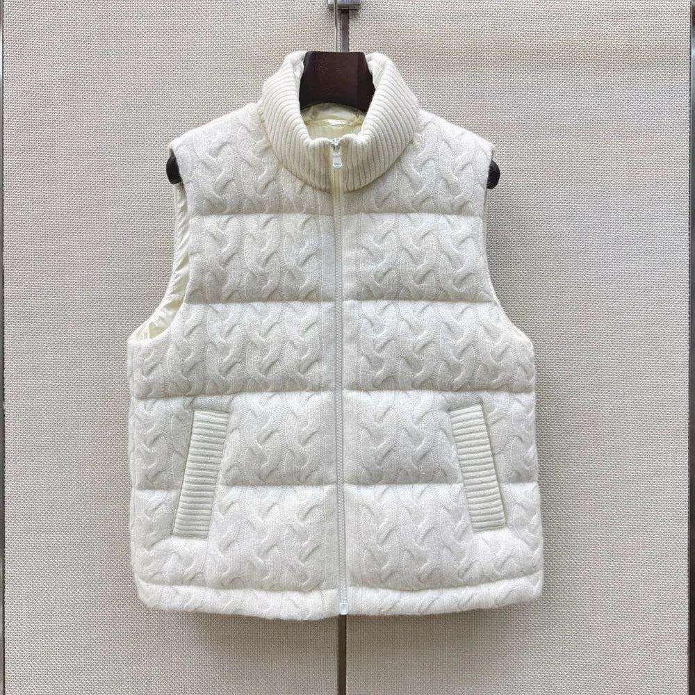 Gilet matelassé femme à maille torsadée – CLEVI Paris