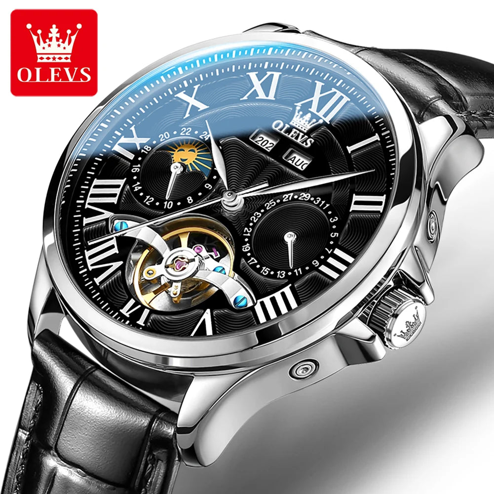 OLEVS 7013 Montre Homme Automatique Phases de Lune Chiffres Romains – CLEVI Paris