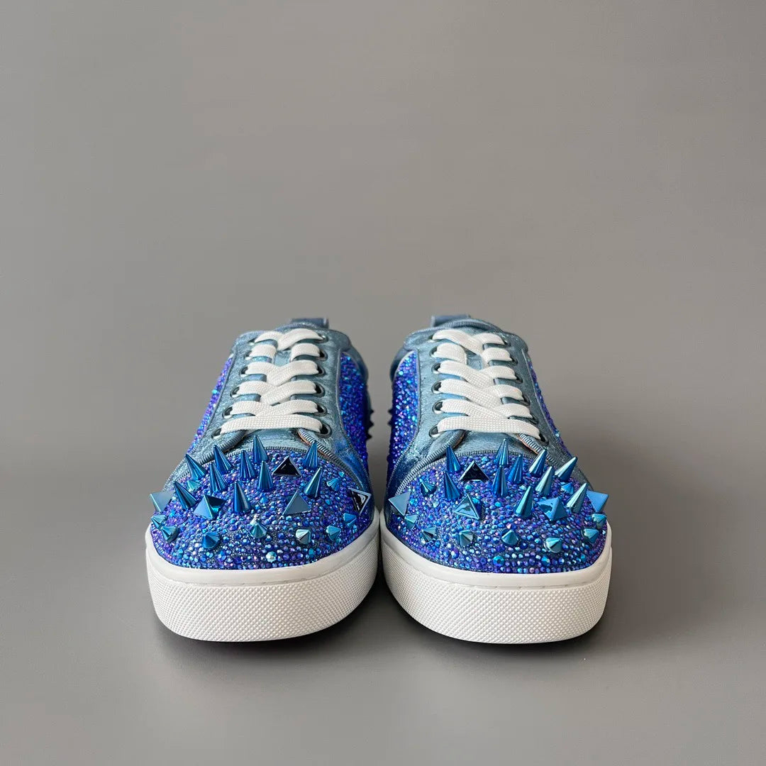 Sneakers Basses Cuir Rivets Cristal Homme Bleu – CLEVI Paris