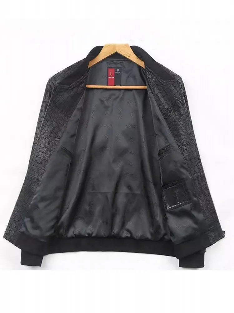 Veste homme en cuir noir motif crocodile – CLEVI Paris