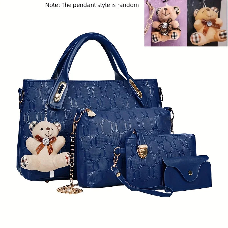 Coffret 4 Sacs Femme PU Gaufré Tote + Croisé + Portefeuille – CLEVI Paris