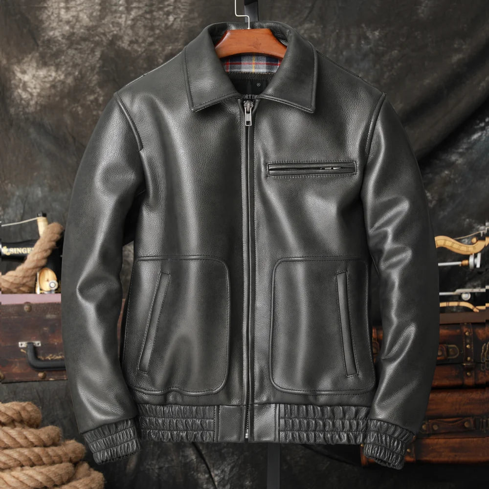 Veste pilote homme en cuir noir – CLEVI Paris
