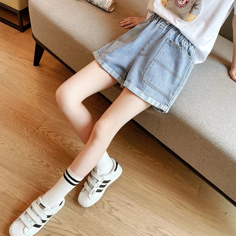 Short fille en jean à taille élastique – CLEVI Paris