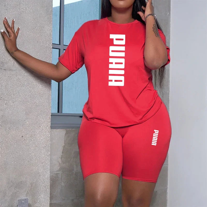 Ensemble 2 Pièces Femme T-Shirt Col Rond Manches Courtes Imprimé + Short Casual Sport 8 Coloris – CLEVI Paris