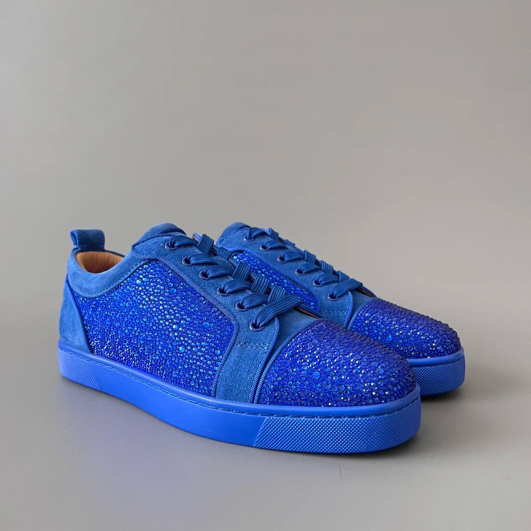 Sneakers Basses Cuir Bleu Suède Semelle Rouge Homme – CLEVI Paris