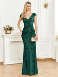 Robe de soirée sirène brodée col V – CLEVI Paris