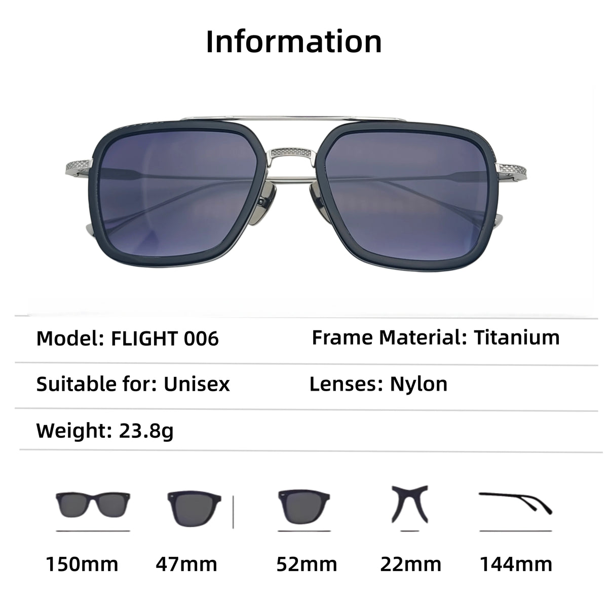 Lunettes de Soleil Carrées Titane Double Pont Luxe UV400 Unisexe – CLEVI Paris