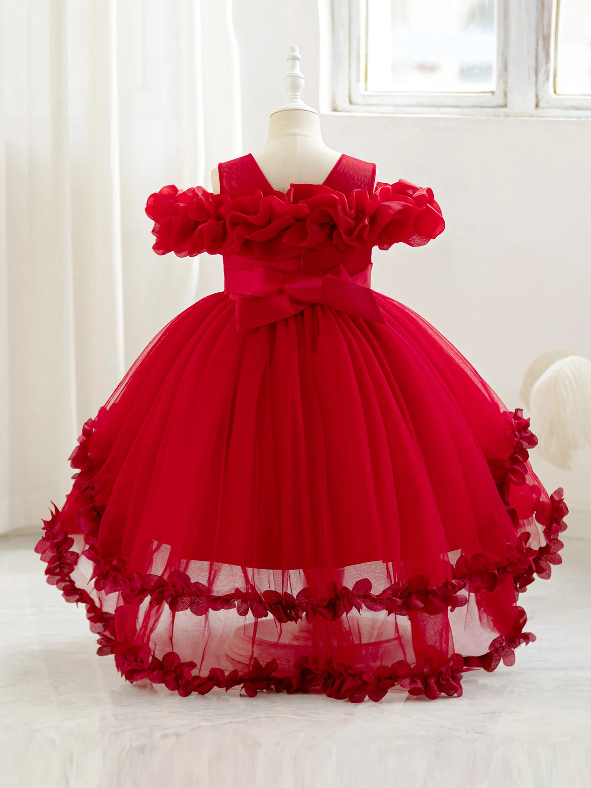 Robe cérémonie fille à fleurs en relief – CLEVI Paris