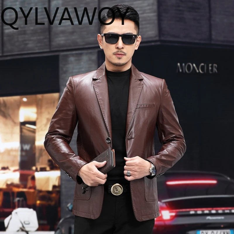 Veste homme noire en cuir de vache boutonnée – CLEVI Paris