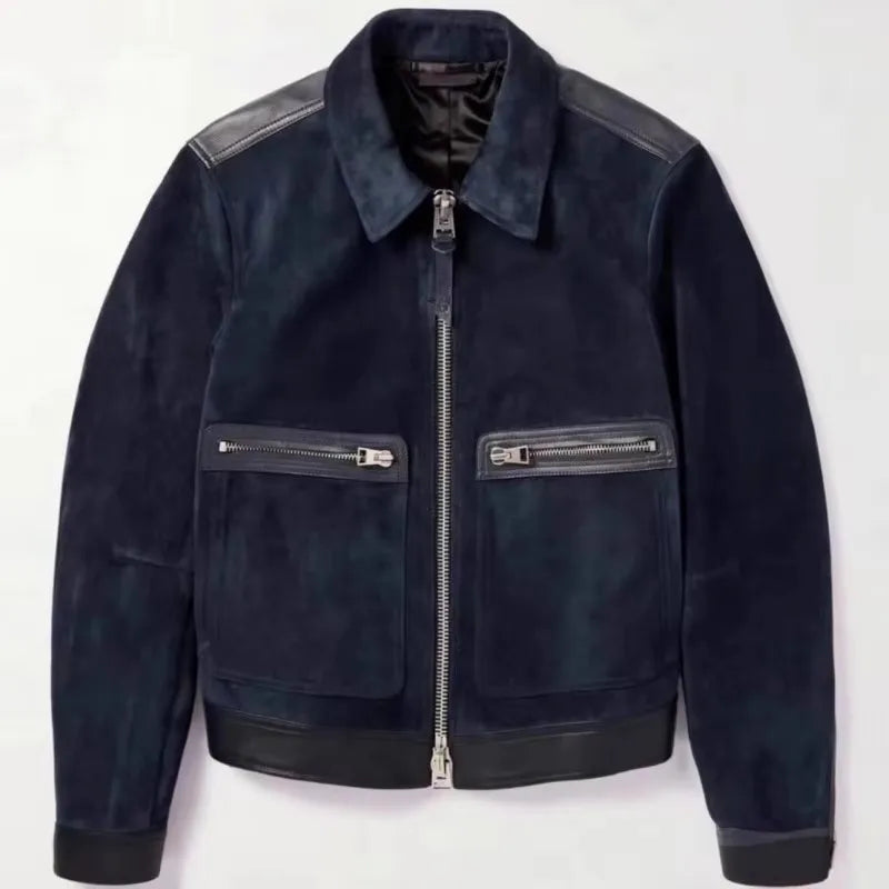 Blouson homme bleu foncé aspect daim – CLEVI Paris