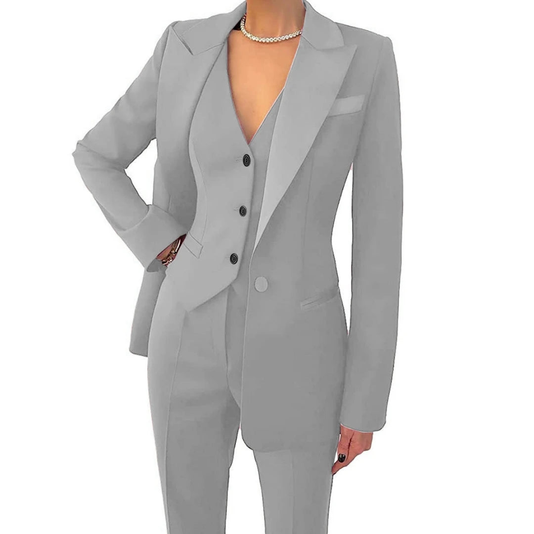 Costume 3 Pièces Femme Veste Gilet Pantalon 17 Coloris Bureau Cérémonie – CLEVI Paris