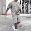 Ensemble T-Shirt Col Rond + Short Utilitaire Homme Couleur Unie Casual Été – CLEVI Paris