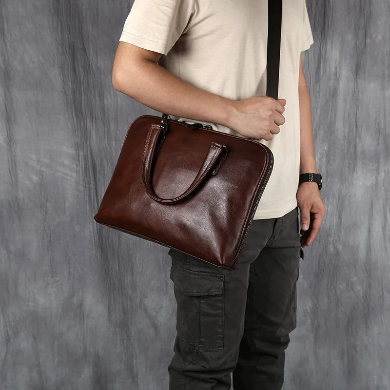 Serviette Homme Cuir Vache Vintage Business Laptop 14" – CLEVI Paris