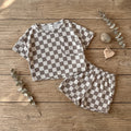 Ensemble bébé à carreaux kaki haut et short – CLEVI Paris