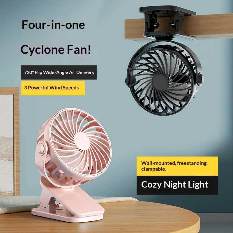 Ventilateur à pince rotatif rechargeable USB – CLEVI Paris