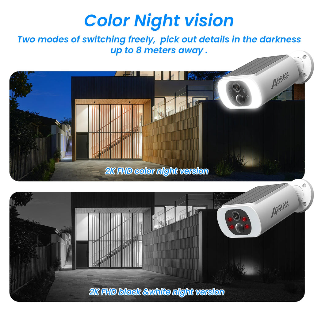 Kit Caméras de Sécurité Solaires ANRAN 3MP WiFi – 2/3/4 Caméras, Vision Nocturne Couleur, Alarme Lumineuse 600lm, IP66, App ANRAN