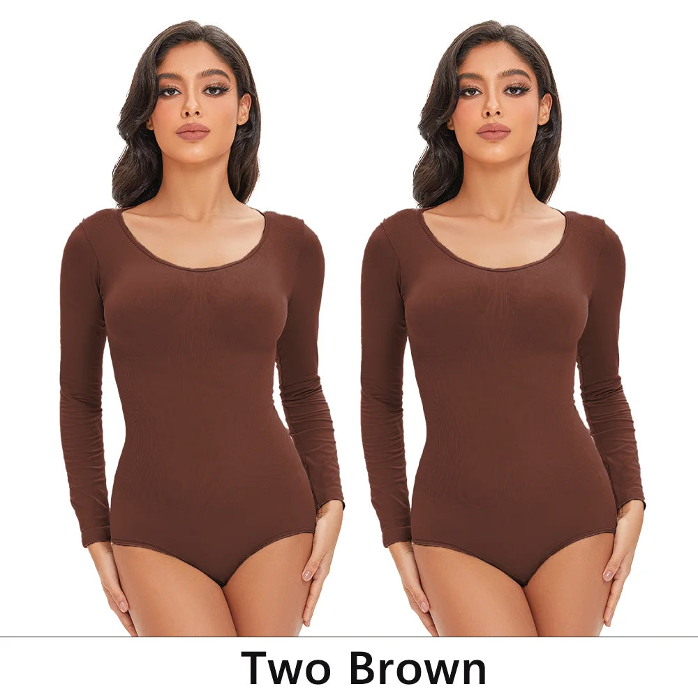 Gaine Gainante Femme Bodysuit Manches Longues Col Rond Sans Couture Contrôle Ferme Entrejambe Ouvert Minceur S-XXL – CLEVI Paris