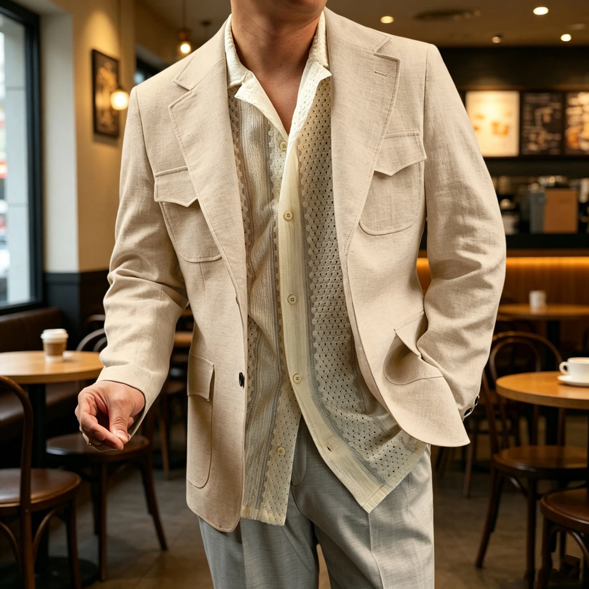 Blazer lin homme beige léger – CLEVI Paris