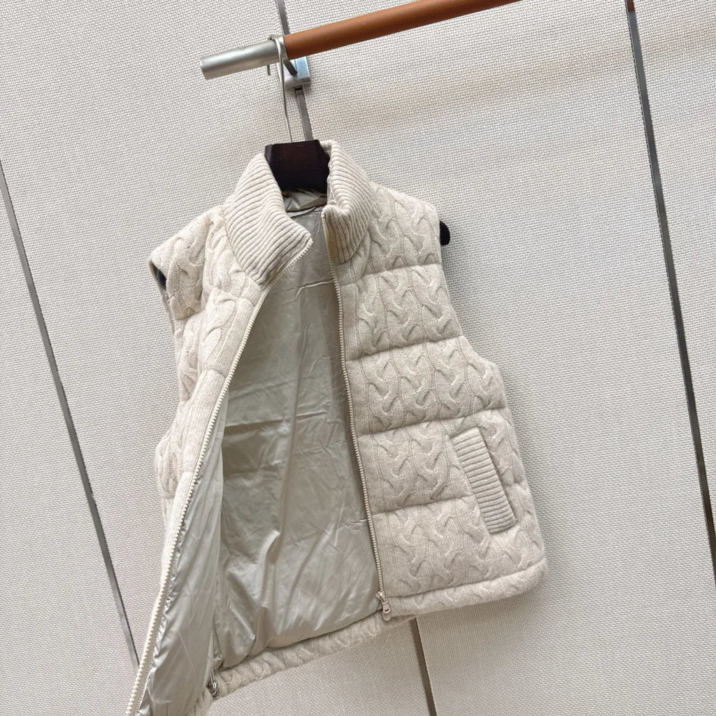 Gilet matelassé femme à maille torsadée – CLEVI Paris