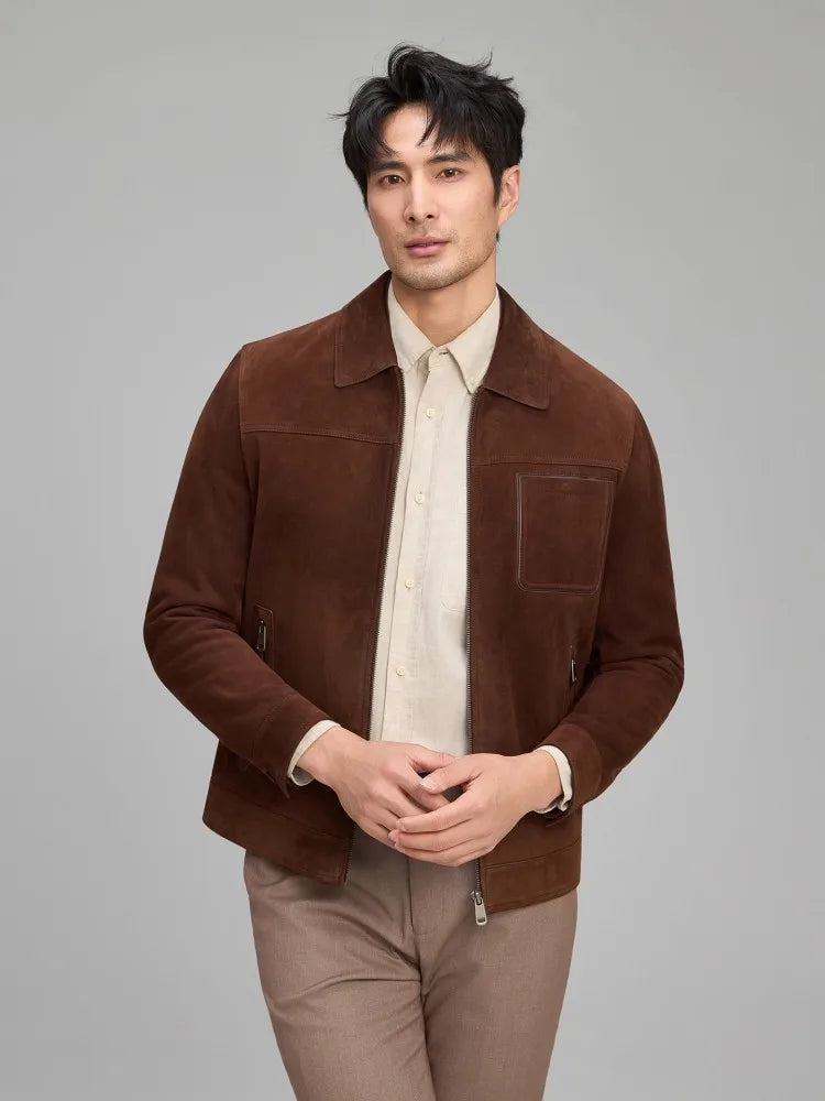 Blouson homme marron aspect daim zippé – CLEVI Paris