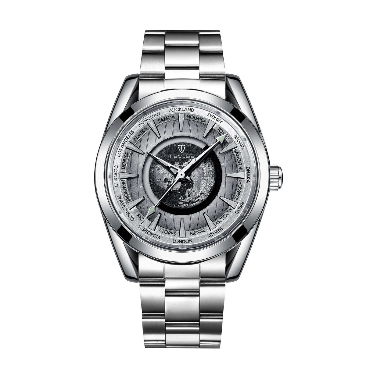 Montre Mécanique Globe Terrestre TEVISE Homme Cuir – CLEVI Paris