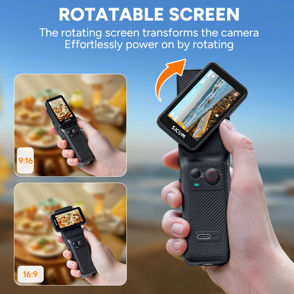Caméscope de Poche SJCAM C400 4K – Stabilisation 6 Axes, Écran Tactile Rotatif, Module Détachable, WiFi, Vlogging – CLEVI Paris