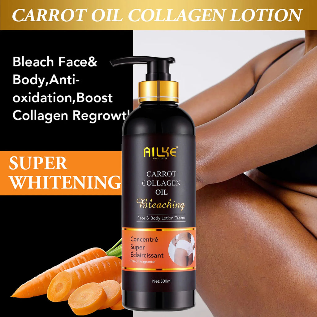 Lotion Corps Éclaircissante AILKE – Huile de Carotte, Collagène & Glutathion 500ml – CLEVI Paris