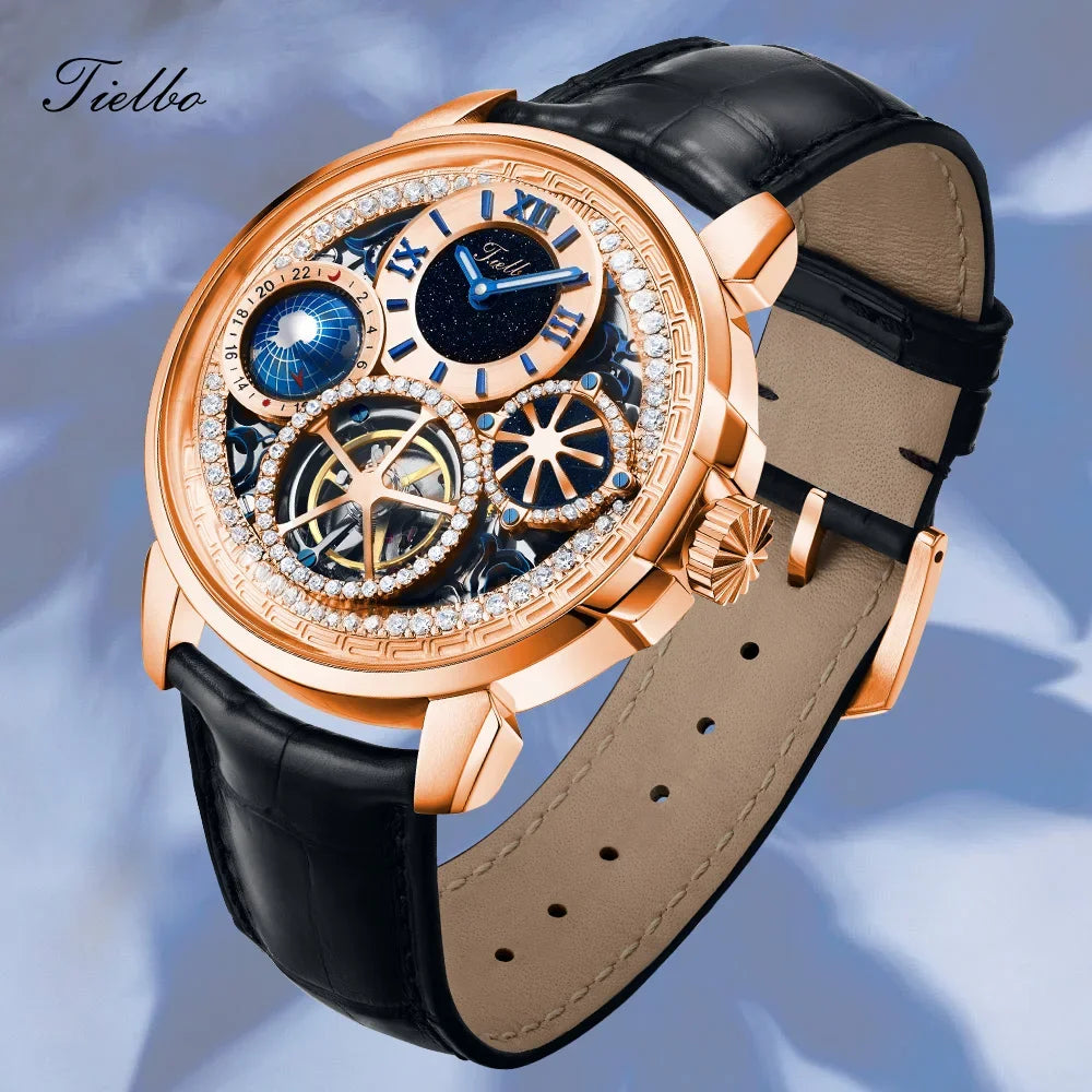 Montre Tourbillon Manuel Globe 3D Saphir Cuir Homme – CLEVI Paris