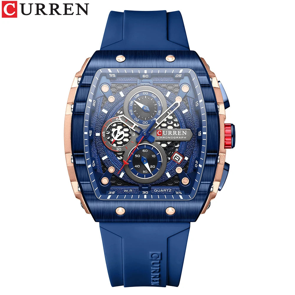 CURREN Montre Quartz Homme Rectangulaire Chronographe Silicone Date Auto 47mm – CLEVI Paris
