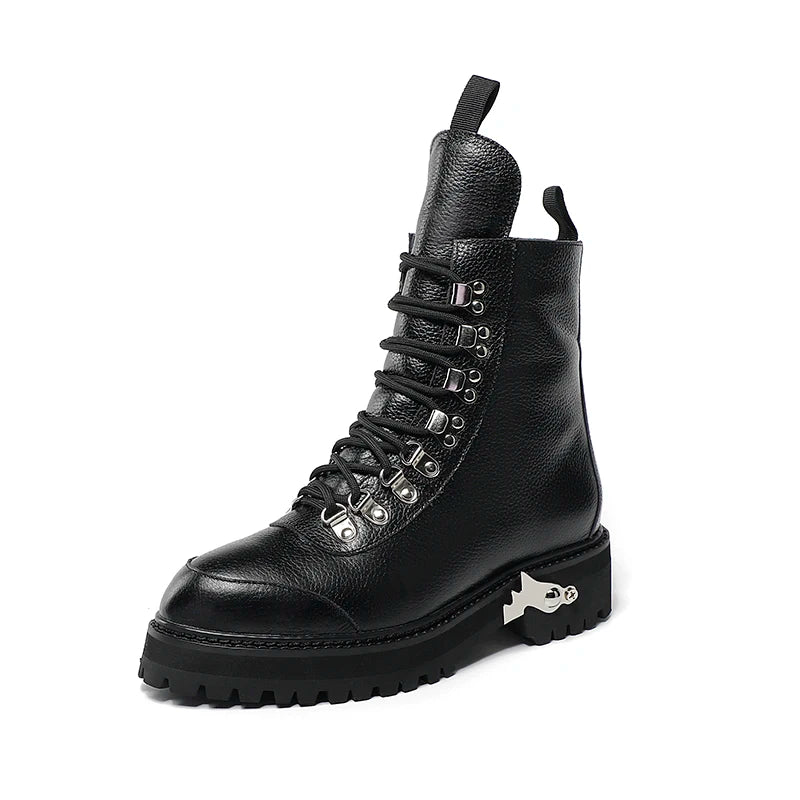 Bottines Femme Cuir Véritable & Laine Vraie – Semelle Épaisse, Lacets, Style Moto | Hiver