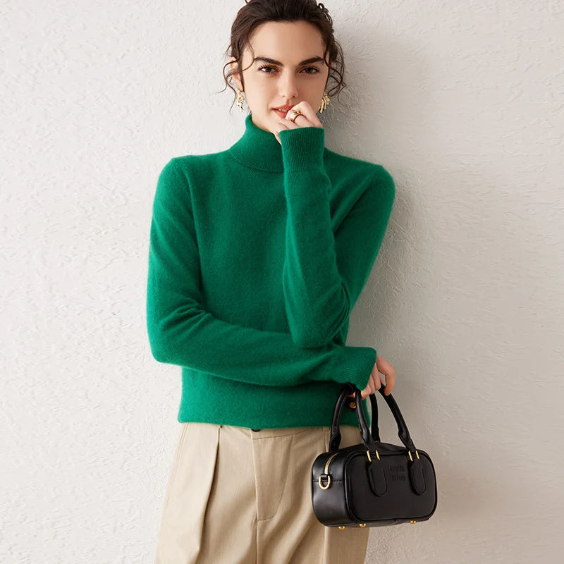 Pull femme en cachemire à col roulé – CLEVI Paris